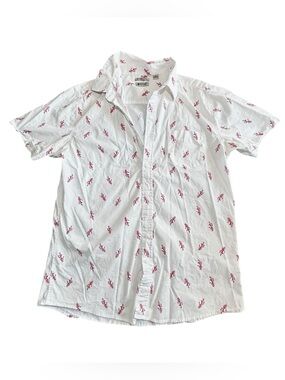 Haggar White Short-Sleeve Button-Down Shirt with Red Print